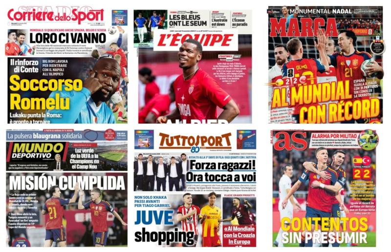 كورة استريم |أبرز عناوين أغلفة الصحف العالمية: “إسبانيا تتأهل لكأس العالم وسيكون تصنيفها الأول”