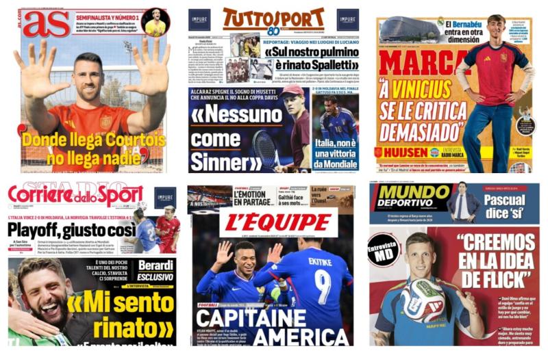 كورة استريم |أبرز عناوين أغلفة الصحف الرياضية العالمية: “مبابي يقود فرنسا للتأهل لكأس العالم 2026”