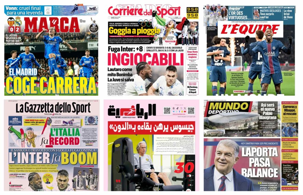 كورة استريم |أبرز عناوين أغلفة الصحف العالمية: “مدريد داخل السباق.. وباريس يحطم الأرقام القياسية”