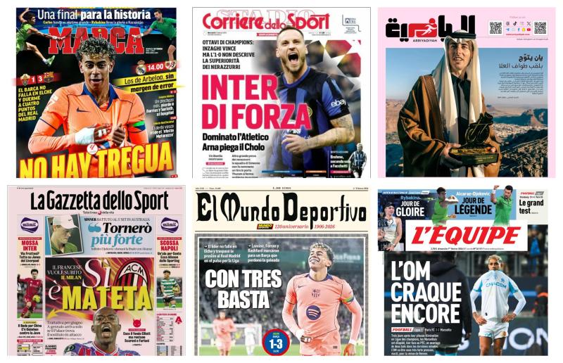 كورة استريم |أبرز عناوين أغلفة الصحف الرياضية العالمية: “برشلونة يرفض الاستسلام في الليجا”